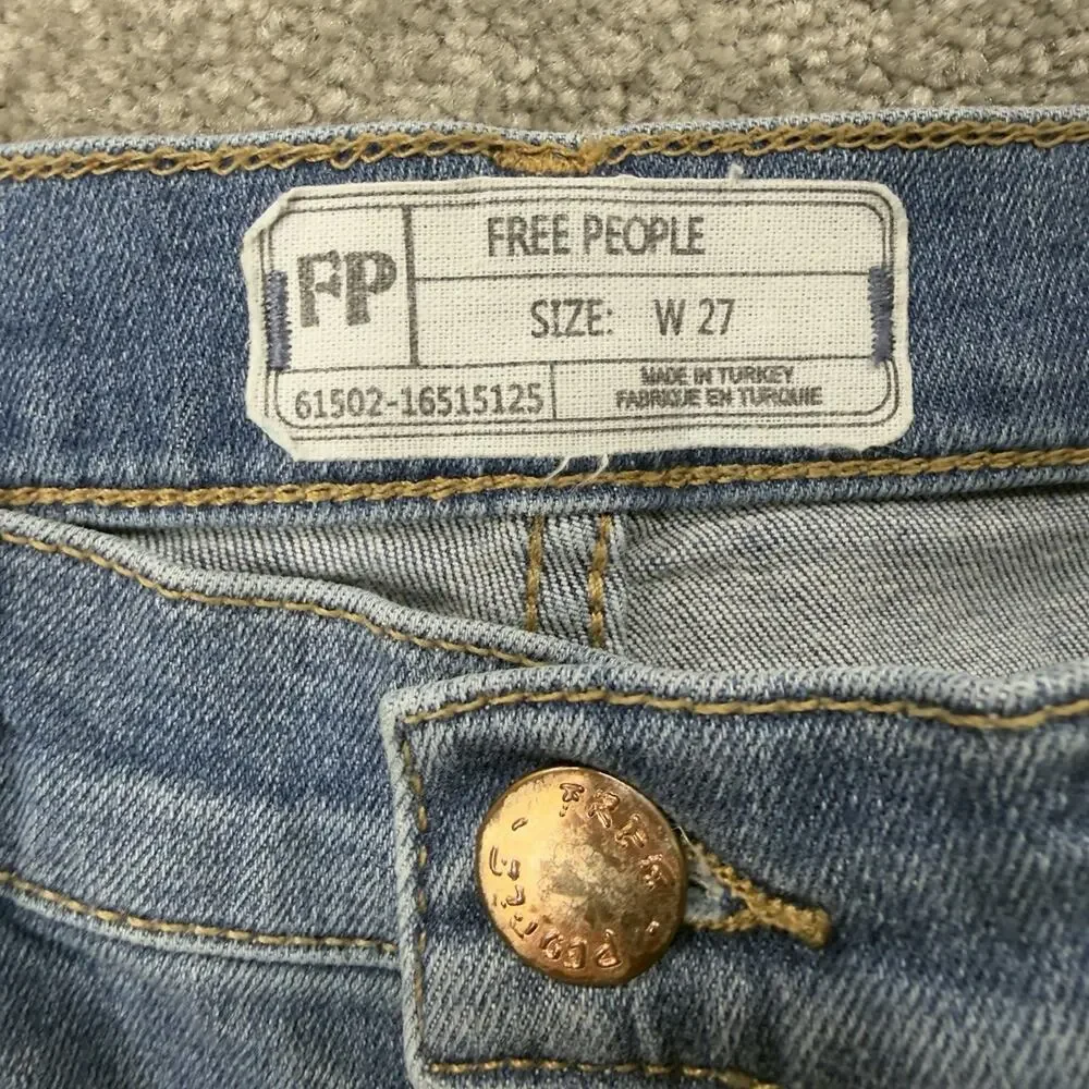 Free People Skinny Jeans Womens 27 Blue‎ Denim Distressed Fray Raw Hem 16515125